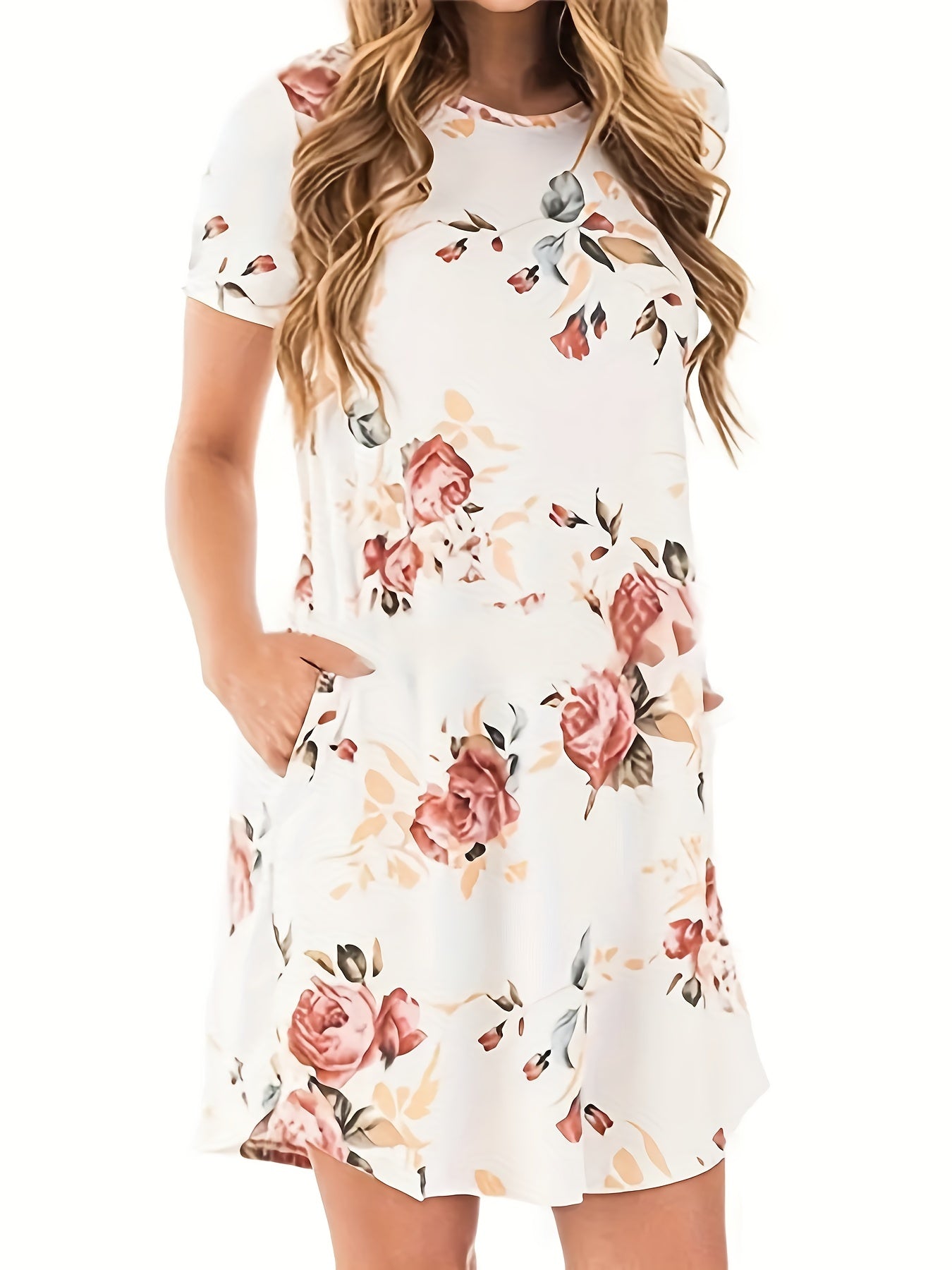 Floral Print Plus Size Short Sleeve Mini Dress