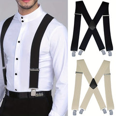 Men's X-Shaped Adjustable Suspenders with Four Clips - 4 Colors