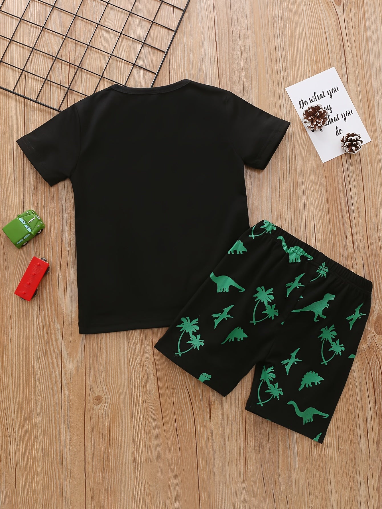 2pcs Boys Dino Print Tee & Shorts Set, Summer Kids Clothes