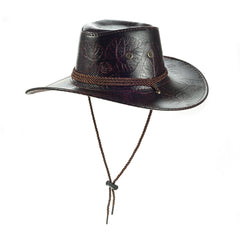 Men's Outdoor Western Print Leather Cowboy Hat