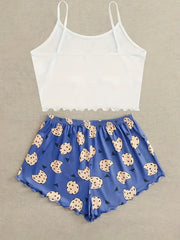 Cookies Print Pajama Set Crew Neck Cami Top & Elastic Waistband