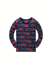 Boys I Love U Mom Pajamas Set Long Sleeves Tops & Bottoms