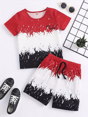 Boys Contrast T shirt & Shorts Set Summer Outfit