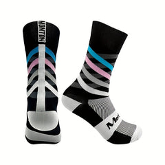 Casual Breathable Striped Mid Calf Socks for Cycling Running