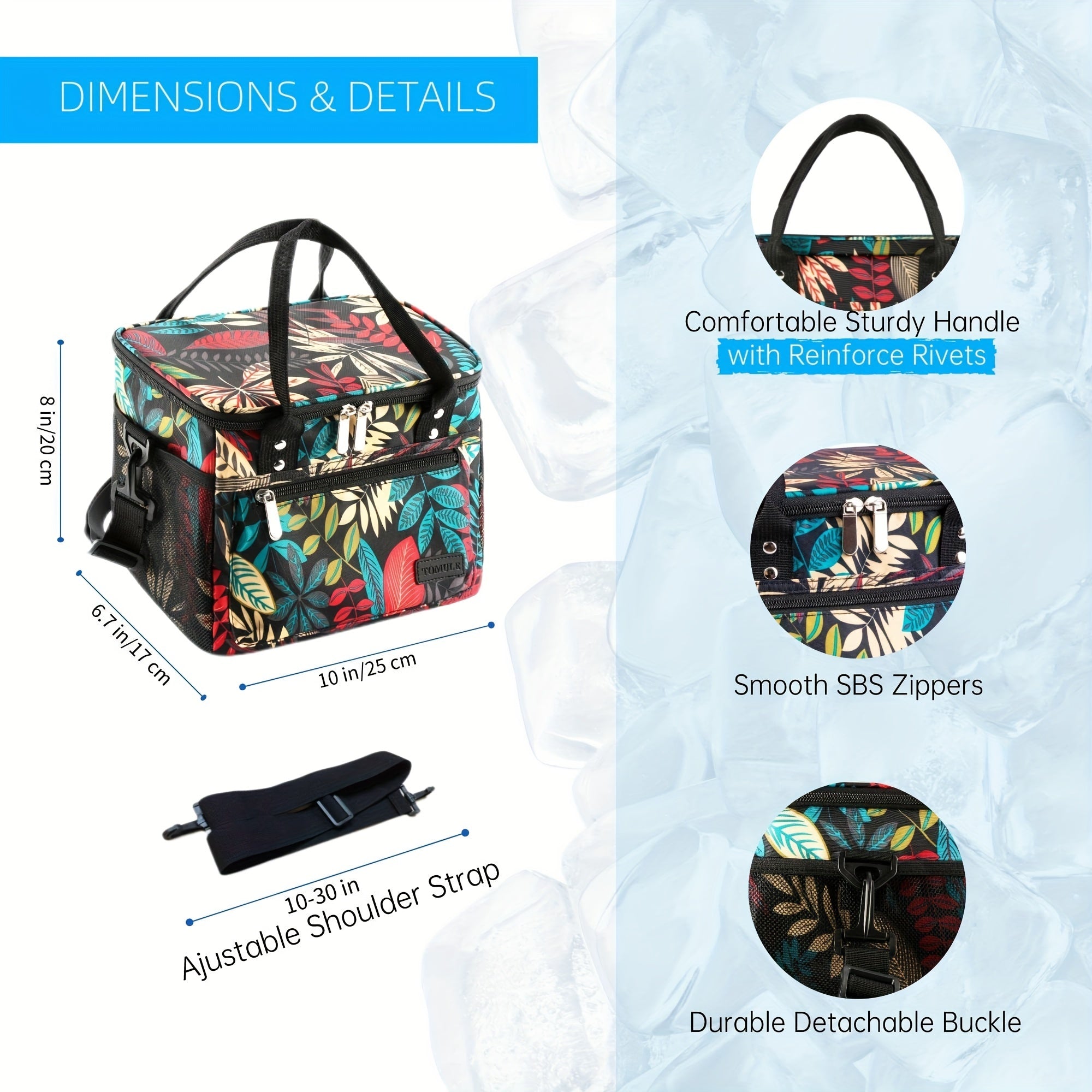 Large Insulated Floral Bag for Picnics, Travel, Beach