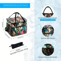 Large Insulated Floral Bag for Picnics, Travel, Beach