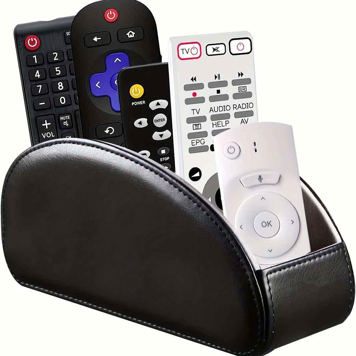 TV Remote Control Holder 5 Compartments PU Leather Remote Caddy Storage Box