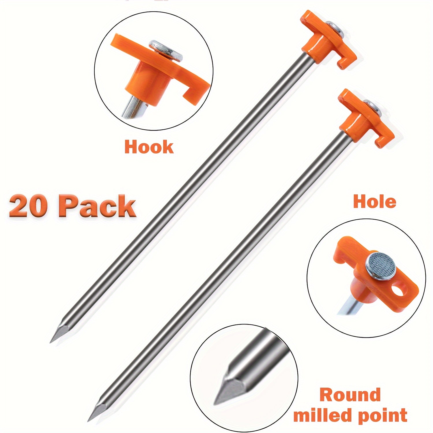 20pcs Heavy Duty Tent Stakes Metal Tent Pegs Ground Stakes For Outdoor Camping