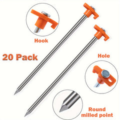 20pcs Heavy Duty Tent Stakes Metal Tent Pegs Ground Stakes For Outdoor Camping