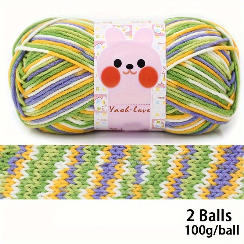 2 Rolls Dye Flower Wool Acrylic Thick Yarn for Crocheting and Knitting, 200g
