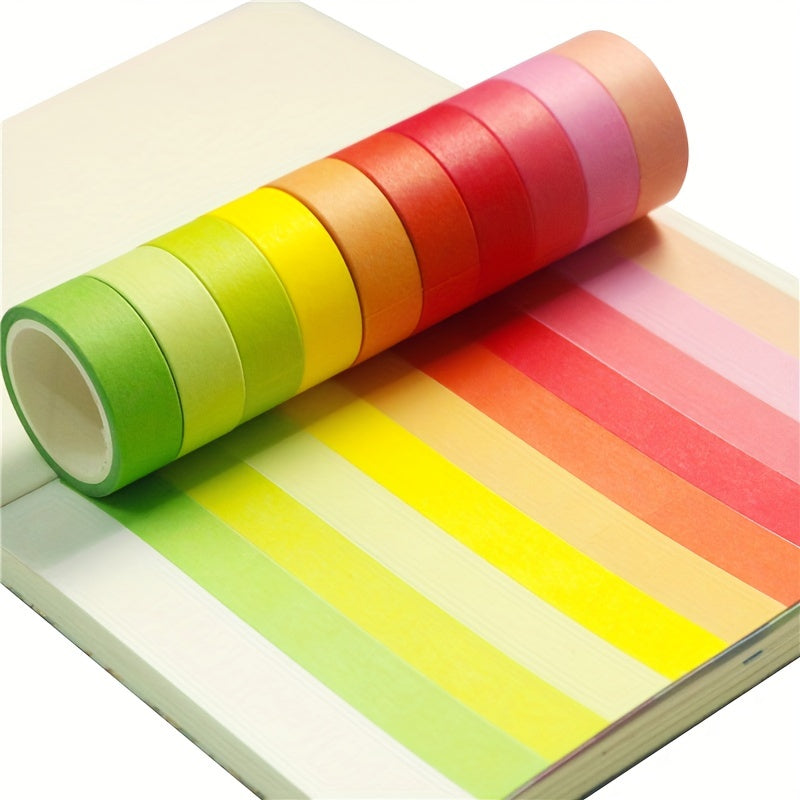 10pcs 15mm 5m Colorful Washi Masking Tape Solid Rainbow