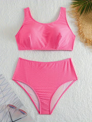 Women's Plus Size Textured Bikini Set - Tank Bra & High Waisted Panty Swimsuit