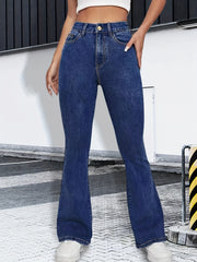 High Stretch Flare Leg Jeans High Rise Washed Denim Pants