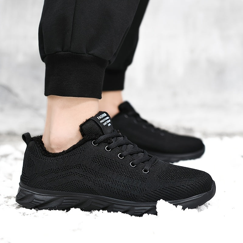 Men's Warm Lace Up Fleece Sneakers Winter Shoes