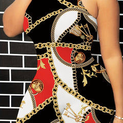 Colorblock Chain Decor Tank Romper