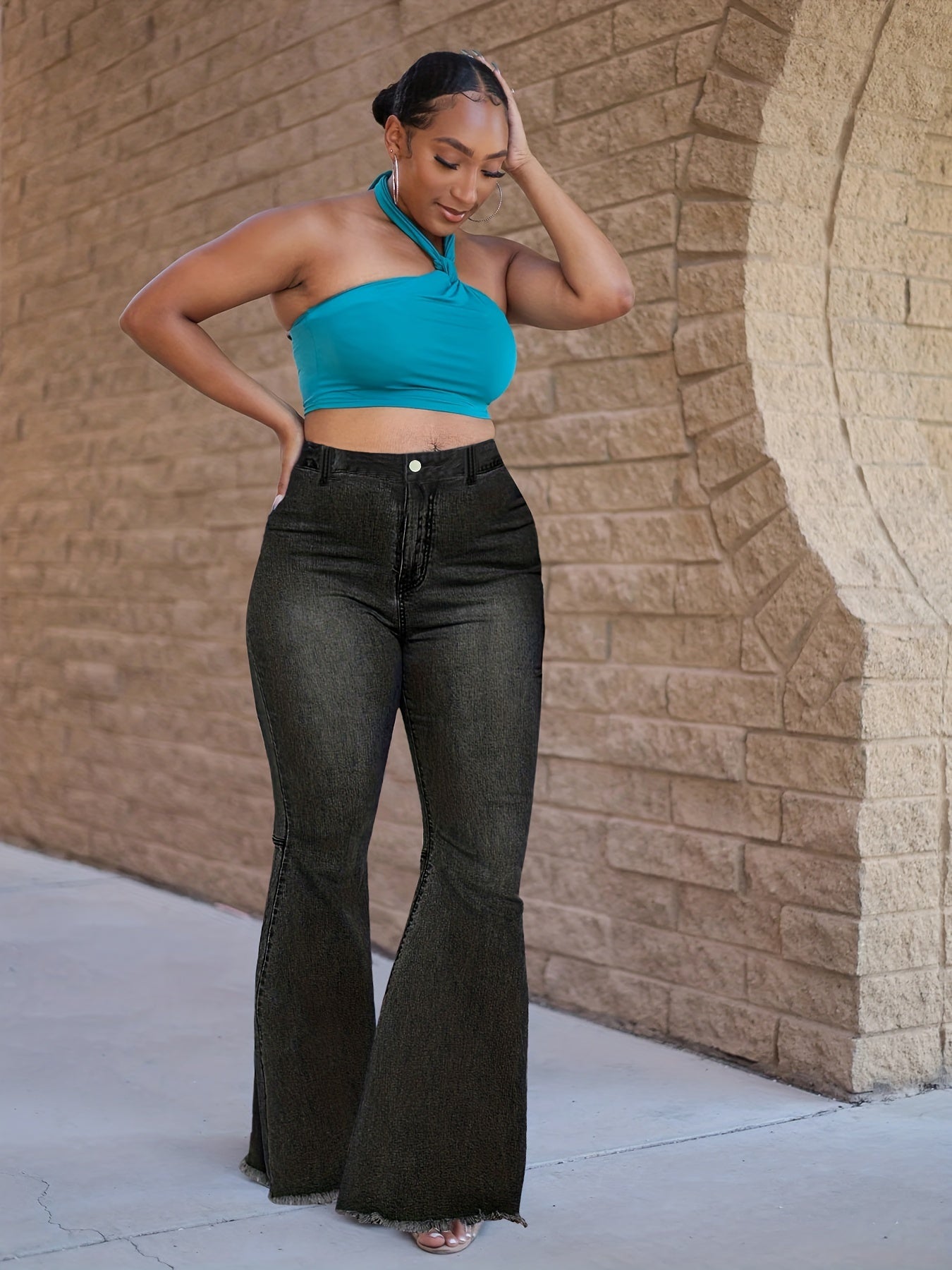 Fringe Trim Flared Leg Jeans