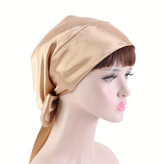 Soft Lace Up Satin Turban Cap Floral Head Wraps Women Ramadan Beanie Bonnet