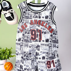 Boys Letter Print Vest & Sports Shorts LA Basketball Suit
