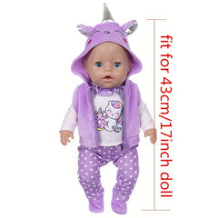 Purple Unicorn Doll Outfit Set for 17 inch Dolls with Cloak & Accessories