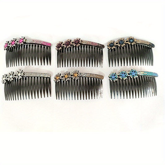 6pcs Rhinestone Flower Hair Comb Pin for Side Hair Bang