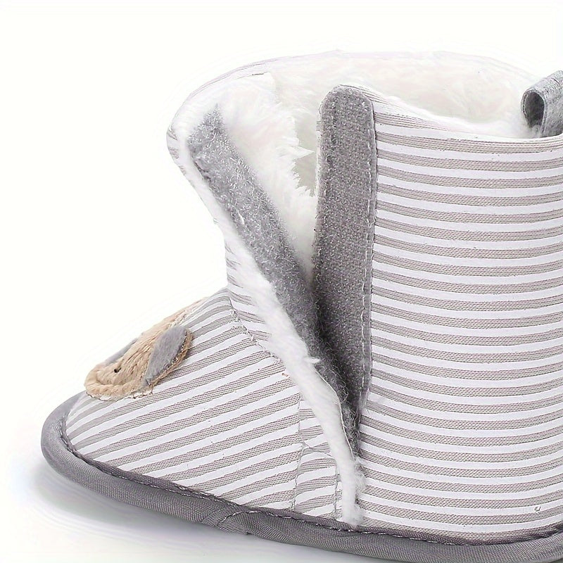 Cute Bear Baby Girl Boots Soft Warm Plus Fleece Indoor Walking