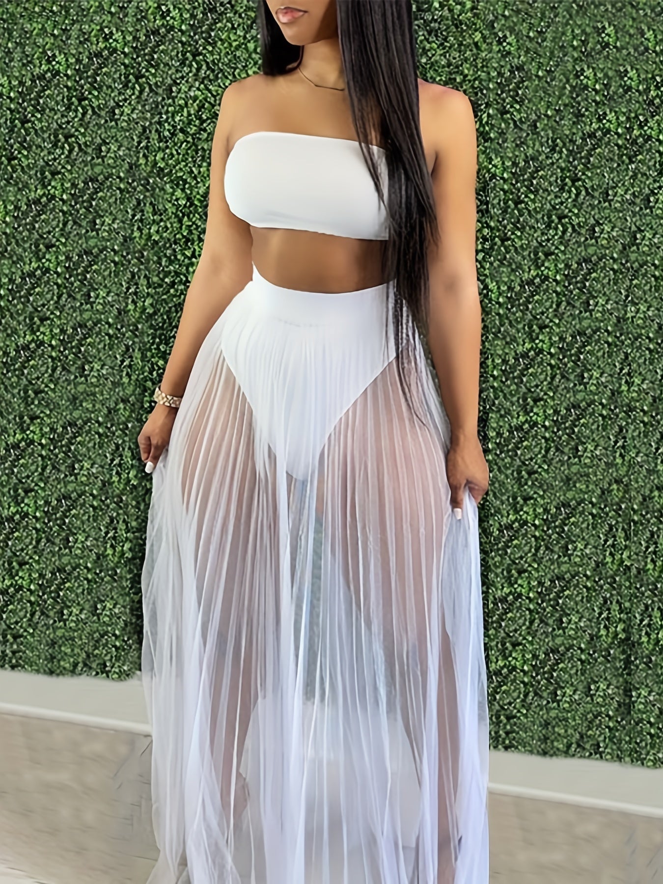 Bandeau Bikini Set with Cover Up Maxi Skirt - Clubwear Set