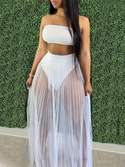 Bandeau Bikini Set with Cover Up Maxi Skirt - Clubwear Set