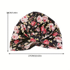Pleated Boho Turban Cap Leopard Print Beanie Flower Elastic Skull