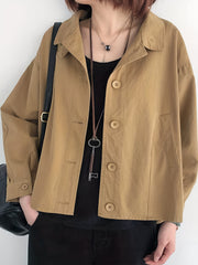 Solid Button Front Jacket Casual Long Sleeve Outerwear Women's Clothing