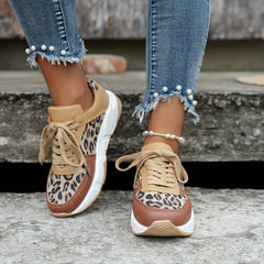 Leopard Print Platform Sports Shoes Lace Up Low Top Sneakers