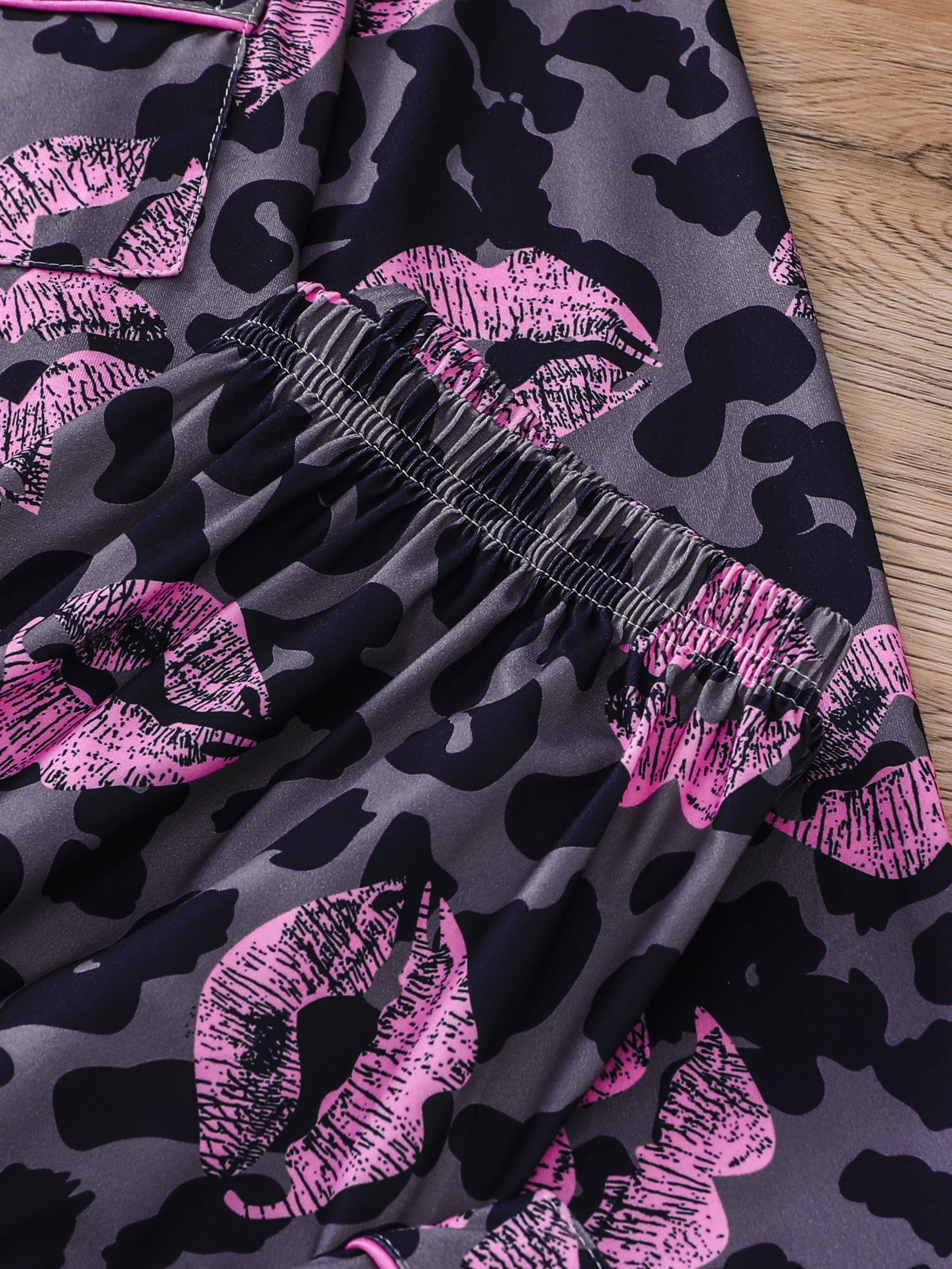 Leopard Pajama Set Long Sleeve Top & Elastic Waistband Pants