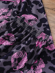 Leopard Pajama Set Long Sleeve Top & Elastic Waistband Pants