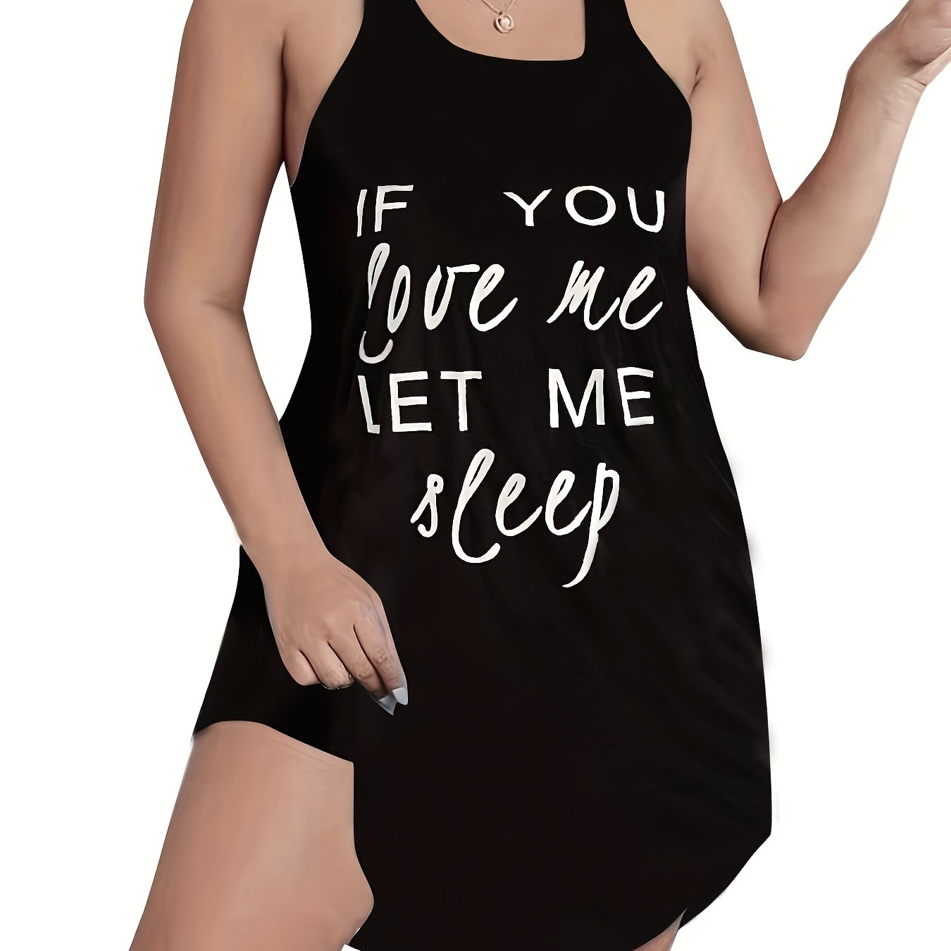 Casual Loungewear Dress Women's Plus Slogan Print Tank Nightdress
