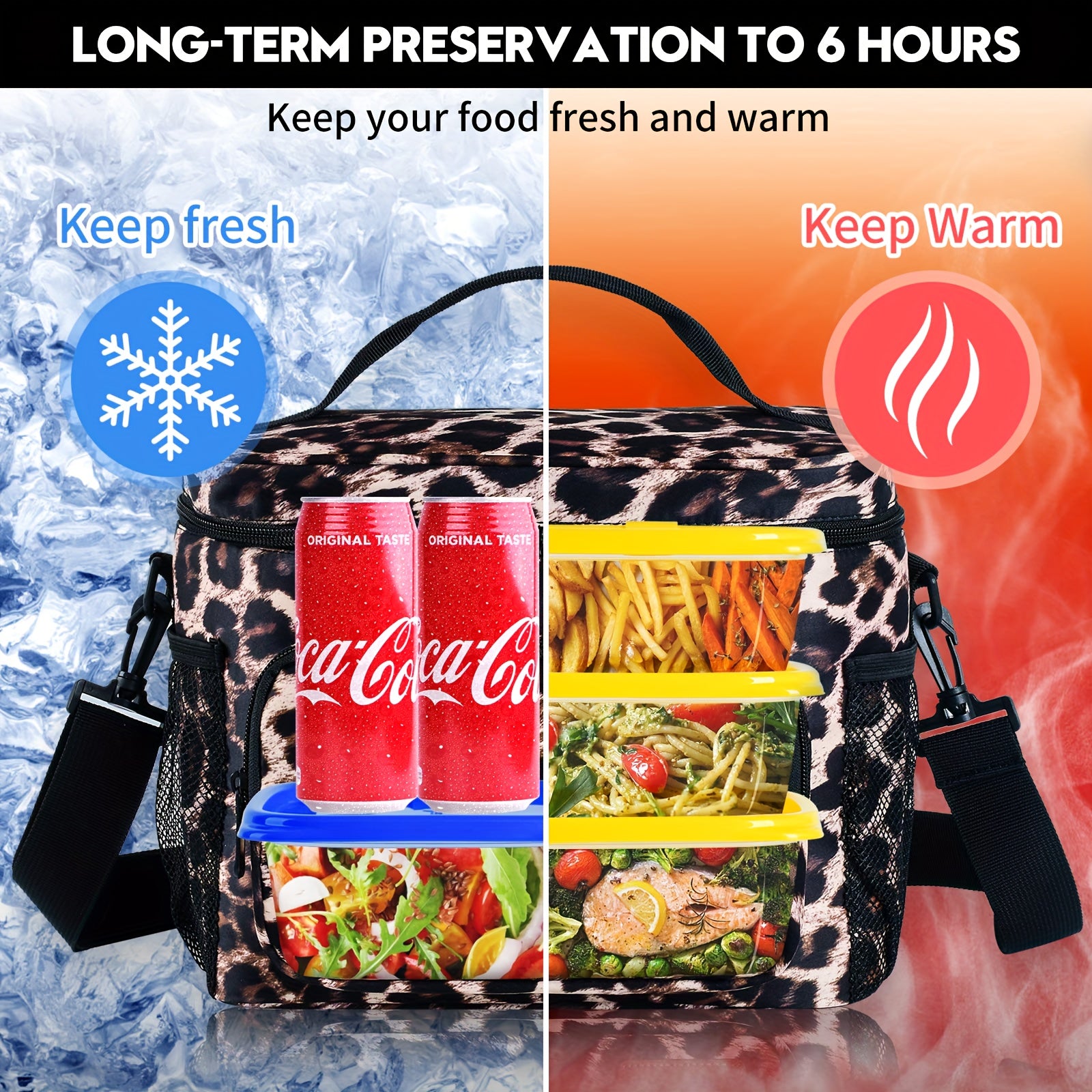 Leopard Print Lunch Bag for Women Insulated with Ice Pack