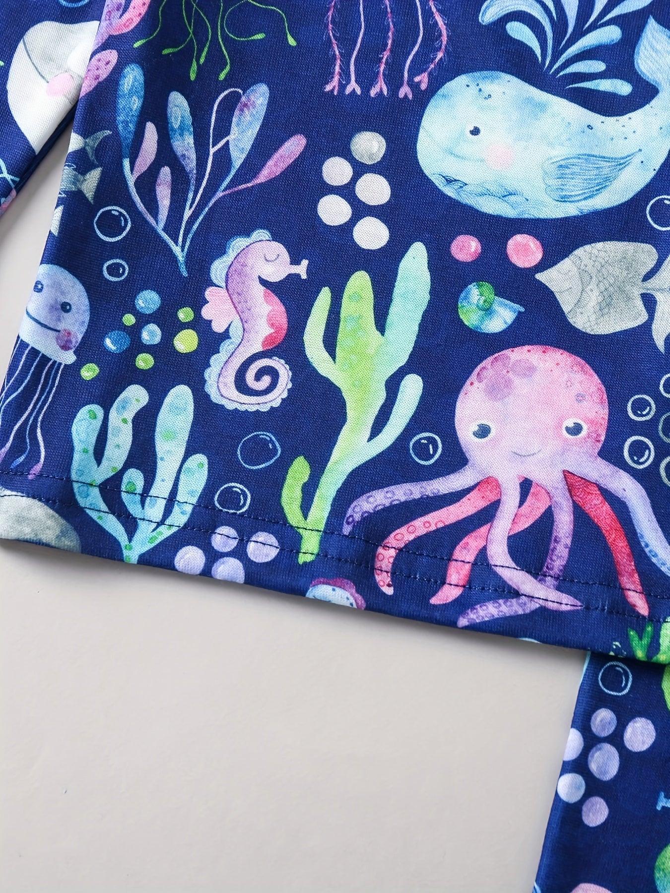 Kids' 2pcs Pajamas Set Jellyfish Whale Print Long Sleeve Top & Pants