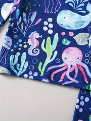 Kids' 2pcs Pajamas Set Jellyfish Whale Print Long Sleeve Top & Pants