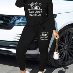 Casual 2pc Set: Crew Neck Top & Slim Pants