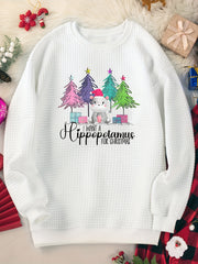 Christmas Lounge Top Crew Neck Waffle Home Wear Pink