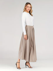 High Waist Pleated Maxi Skirt Casual Solid Women's Clothing