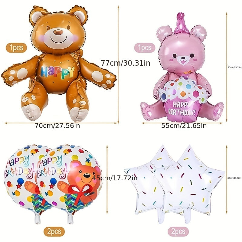 6pcs Birthday Bear Balloon Set, Foil Bear Balloon for Animal Birthday Parties