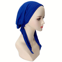 Pleated Casual Head Wraps Solid Turban Bonnet Elastic Chemo Cap Headwear