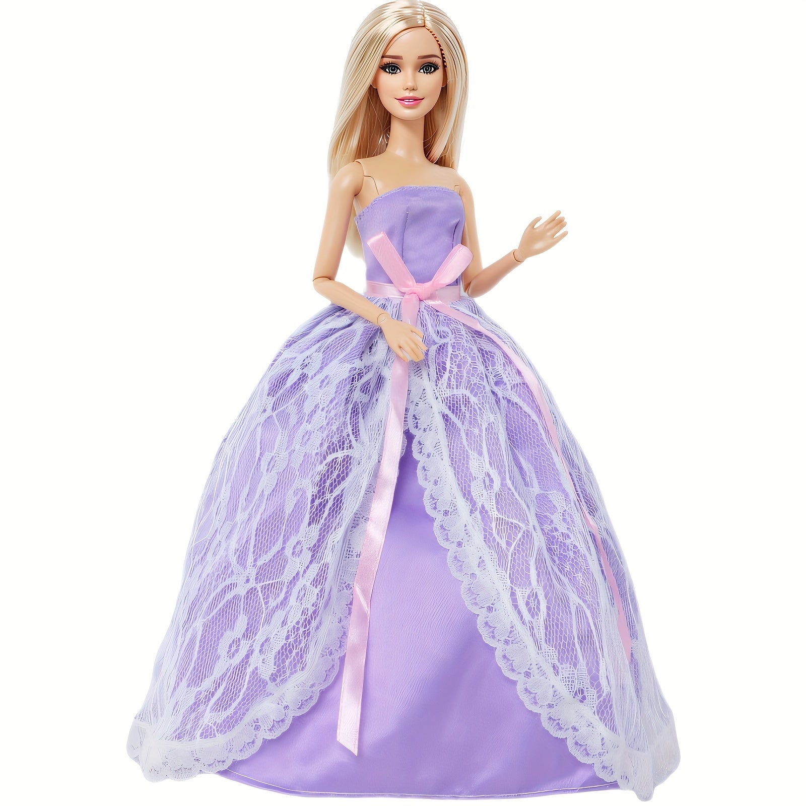 Doll Wedding Dress Lace Gown with Bow Princess Ball Dress for 11.5 Dolls