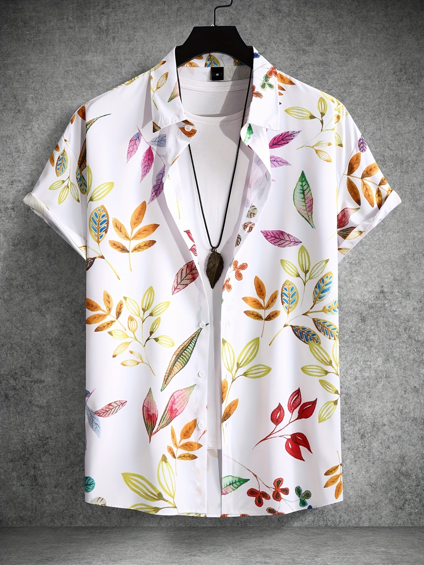 Men's Leaf Pattern Camp Collar Bowling Shirt