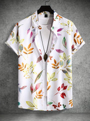 Men's Leaf Pattern Camp Collar Bowling Shirt