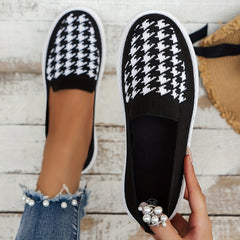 Women's Houndstooth Knitted Shoes Lightweight Slip-on Sneakers