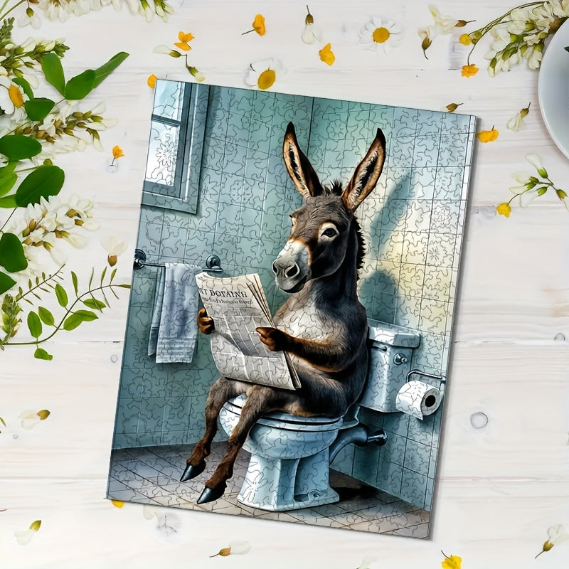 Challenging 500pcs Wooden Jigsaw Puzzle - Humorous Donkey Reading Newspaper