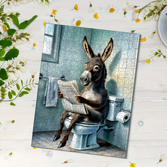 Challenging 500pcs Wooden Jigsaw Puzzle - Humorous Donkey Reading Newspaper