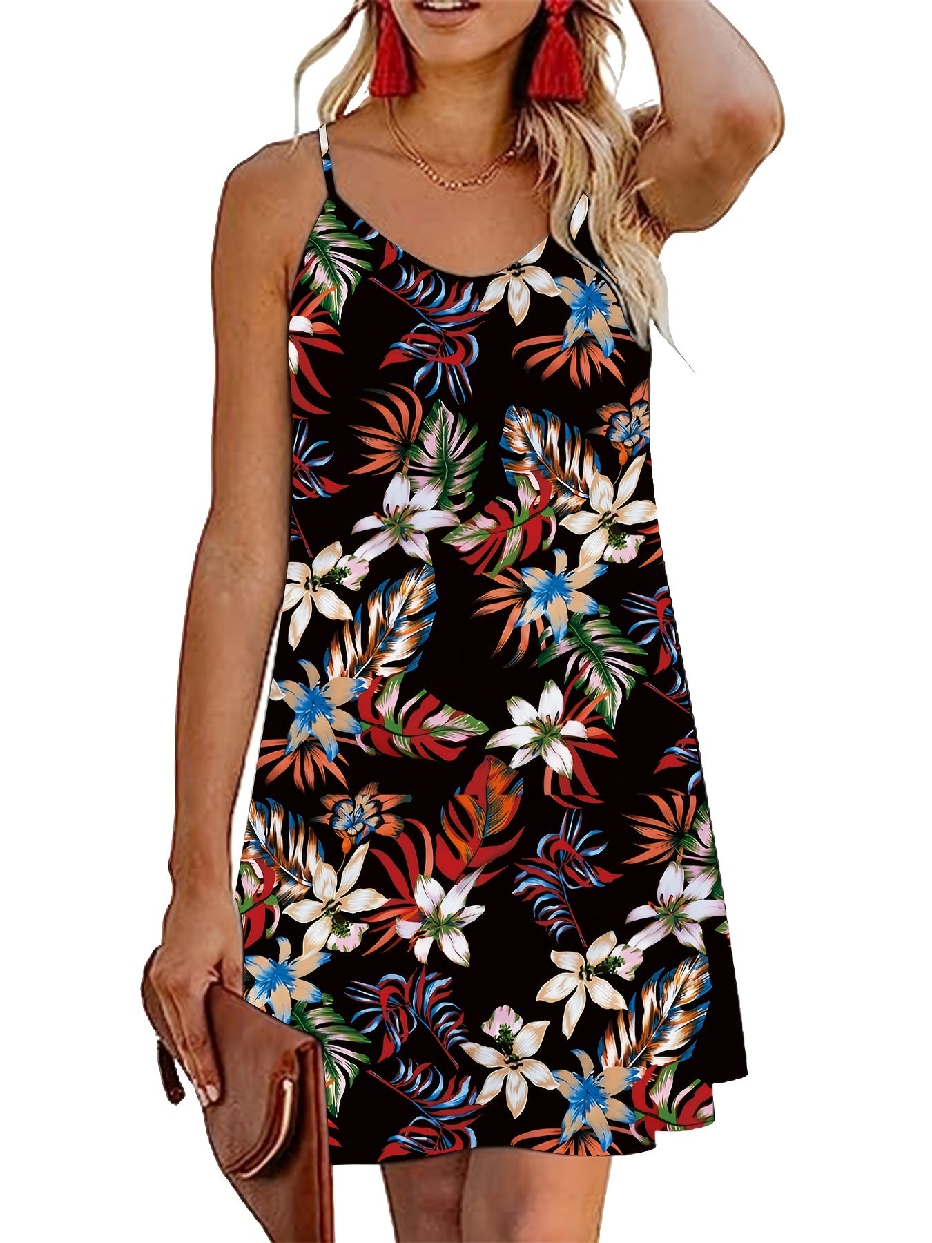 Floral Print Mini Dress Spaghetti Strap Summer Dress