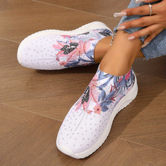 Floral Graphic Slip On Sock Shoes with Rhinestone Detail