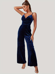 V Neck Wide Leg Jumpsuit Spaghetti Strap Sexy Sleeveless